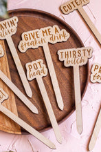 Load image into Gallery viewer, Funny Script Wooden Plant Markers: #Thriving