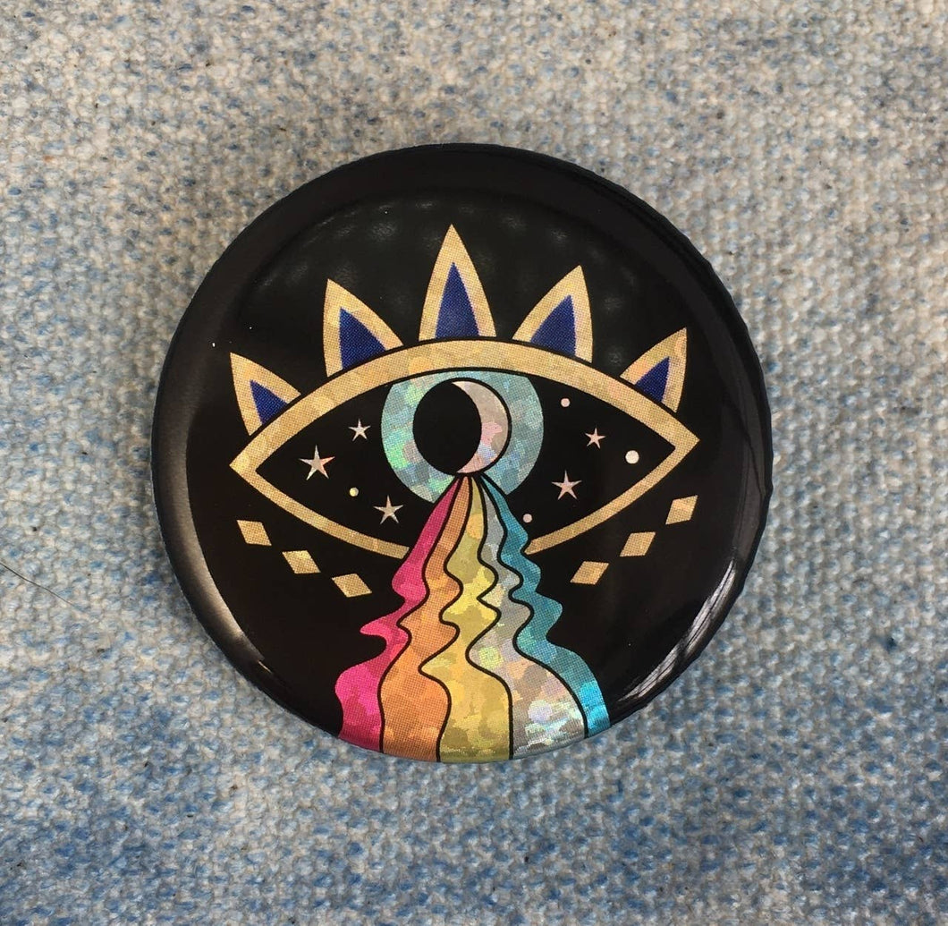 Evil Eye Rainbow Button Pin - Holographic