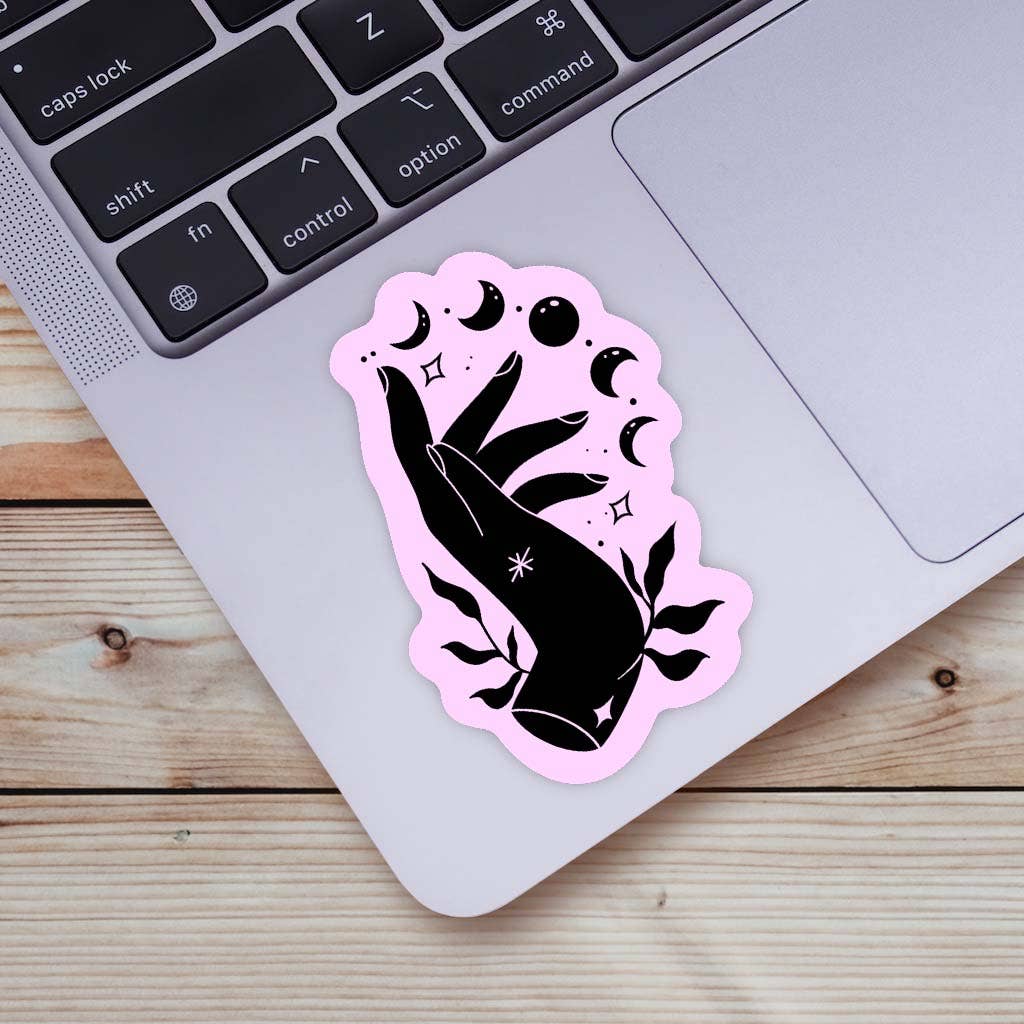 Mystic Hand and Moon Phase Sticker - Pink